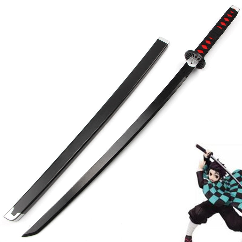 Anime Demon Slayer: Kimetsu No Yaiba Cosplay Props Tanjirou Kamado Wooden Sword Weapons Prop for Comic Party Halloween Cosplay