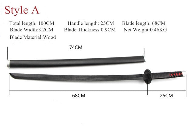 Anime Demon Slayer: Kimetsu No Yaiba Cosplay Props Tanjirou Kamado Wooden Sword Weapons Prop for Comic Party Halloween Cosplay