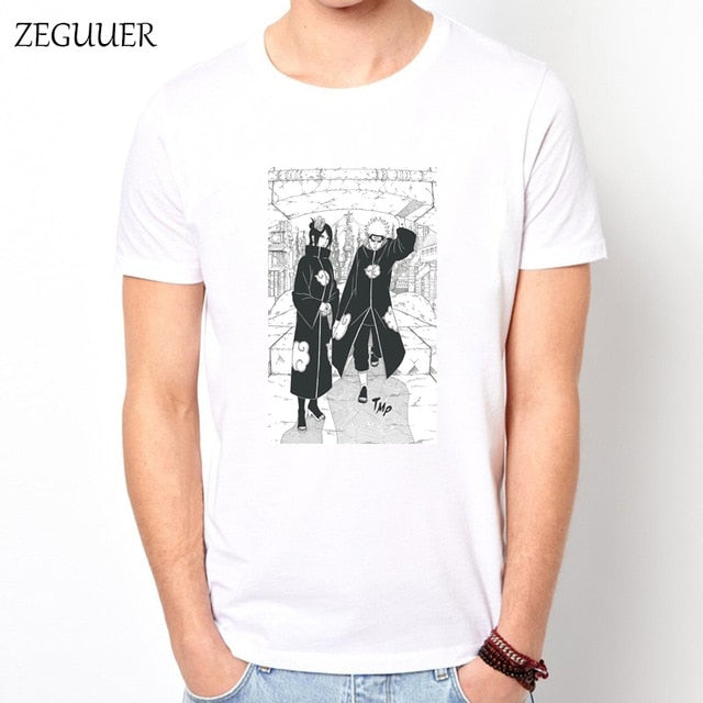 Naruto Akatsuki Pein Team 7 Naruto Anime Uchiha Sasuke White Tshirt Anime Harajuku Streetwear Cotton Men's Tshirt Casual Clothes