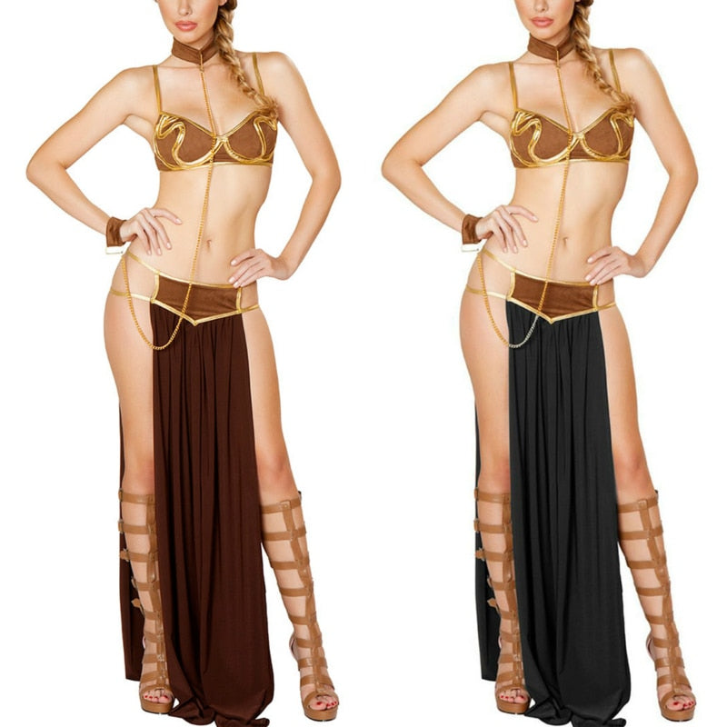 Cosplay For Star Wars Halloween Costume Carnival Party Vestidos Anime Women Sexy Princess Leia Slave Bra+skirt Black