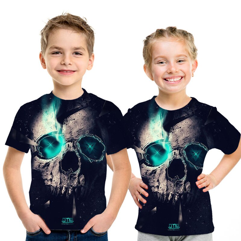 Summer New Skull Tshirt children Card T-shirt Punk Rock Clothes White 3d Print t Shirt Funny Anime Boys and girls Jacket