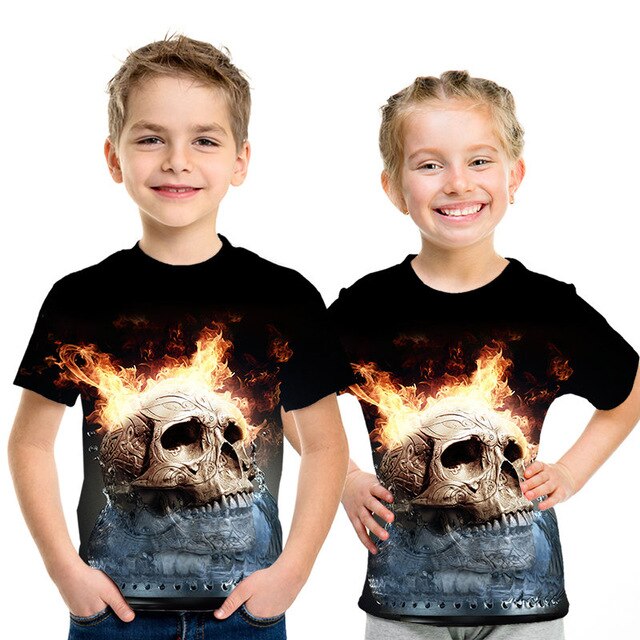 Summer New Skull Tshirt children Card T-shirt Punk Rock Clothes White 3d Print t Shirt Funny Anime Boys and girls Jacket