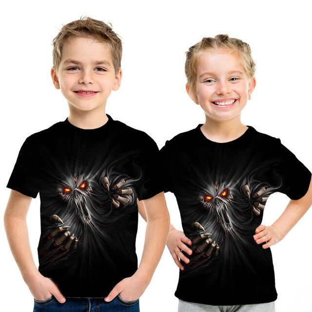 Summer New Skull Tshirt children Card T-shirt Punk Rock Clothes White 3d Print t Shirt Funny Anime Boys and girls Jacket