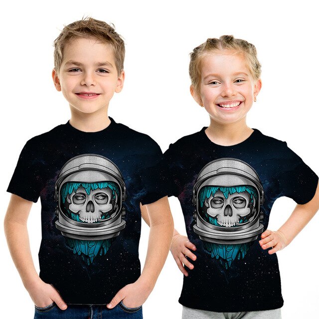 Summer New Skull Tshirt children Card T-shirt Punk Rock Clothes White 3d Print t Shirt Funny Anime Boys and girls Jacket