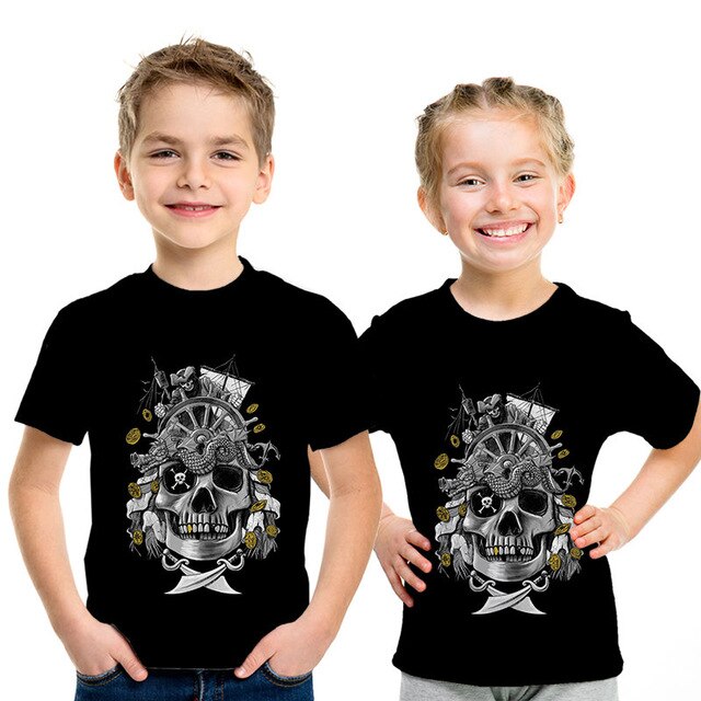 Summer New Skull Tshirt children Card T-shirt Punk Rock Clothes White 3d Print t Shirt Funny Anime Boys and girls Jacket