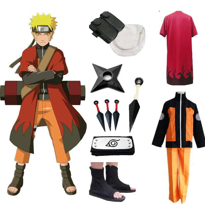 Hot Anime Naruto Cosplay Costumes Shippuden Uzumaki Naruto 2nd Outfit Uniforms Set with Cloaks Props Halloween Party Clothes