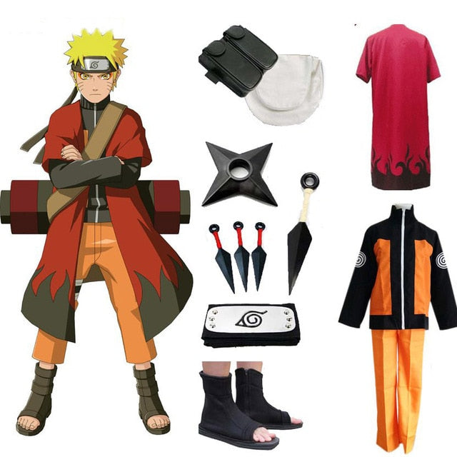 Hot Anime Naruto Cosplay Costumes Shippuden Uzumaki Naruto 2nd Outfit Uniforms Set with Cloaks Props Halloween Party Clothes