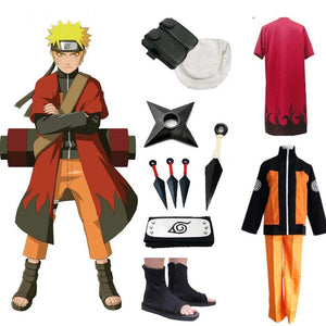 Hot Anime Naruto Cosplay Costumes Shippuden Uzumaki Naruto 2nd Outfit Uniforms Set with Cloaks Props Halloween Party Clothes