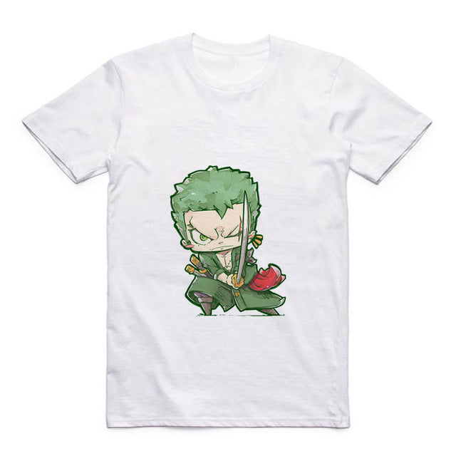 Cartoon Cute Luffy/Portgas D Ace/Zoro/Sabo/Sanji/Usopp Round Neck Street Men's T-shirt Anime Modal Summer Jacket