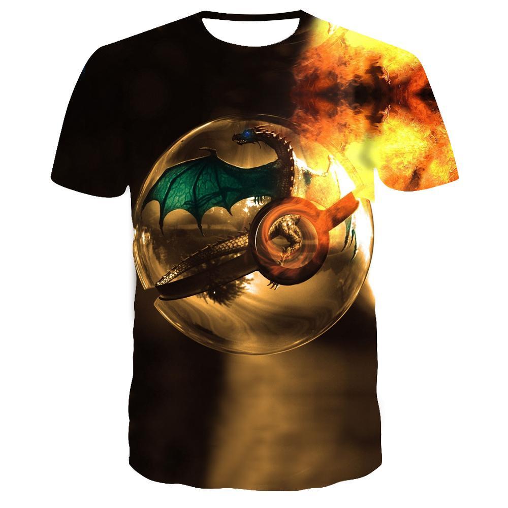 2019 new 3D T-shirt Pokemon Pikachu men's and women's T-shirt fashion summer casual T-shirt jacket anime cartoon clothes direct