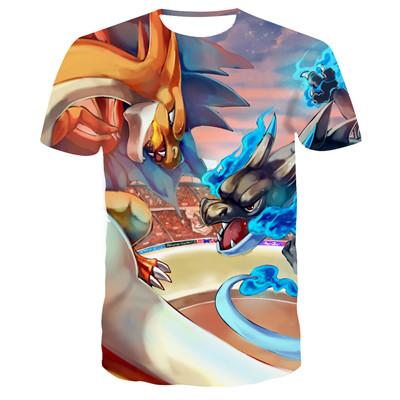 2019 new 3D T-shirt Pokemon Pikachu men's and women's T-shirt fashion summer casual T-shirt jacket anime cartoon clothes direct