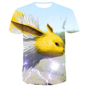 2019 new 3D T-shirt Pokemon Pikachu men's and women's T-shirt fashion summer casual T-shirt jacket anime cartoon clothes direct