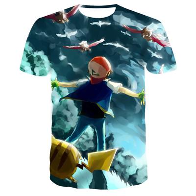 2019 new 3D T-shirt Pokemon Pikachu men's and women's T-shirt fashion summer casual T-shirt jacket anime cartoon clothes direct