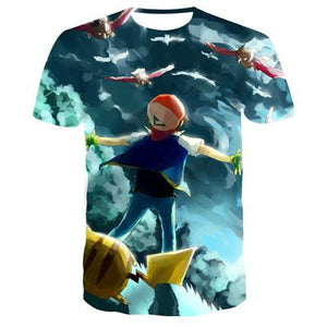 2019 new 3D T-shirt Pokemon Pikachu men's and women's T-shirt fashion summer casual T-shirt jacket anime cartoon clothes direct