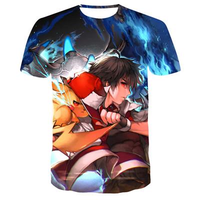 2019 new 3D T-shirt Pokemon Pikachu men's and women's T-shirt fashion summer casual T-shirt jacket anime cartoon clothes direct