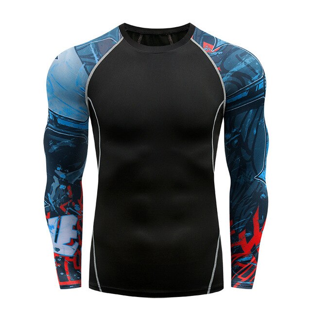 2018 new 3D long-sleeved T-shirt men's fitness compression shirt jacket men print superhero anime T-shirt quick-drying breathabl