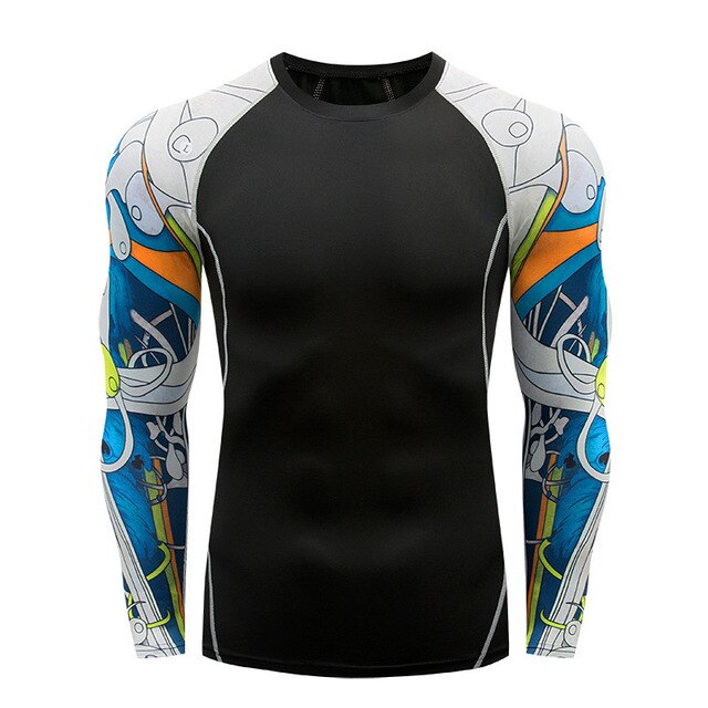 2018 new 3D long-sleeved T-shirt men's fitness compression shirt jacket men print superhero anime T-shirt quick-drying breathabl