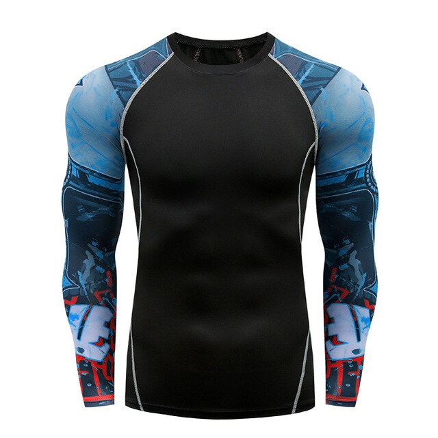 2018 new 3D long-sleeved T-shirt men's fitness compression shirt jacket men print superhero anime T-shirt quick-drying breathabl