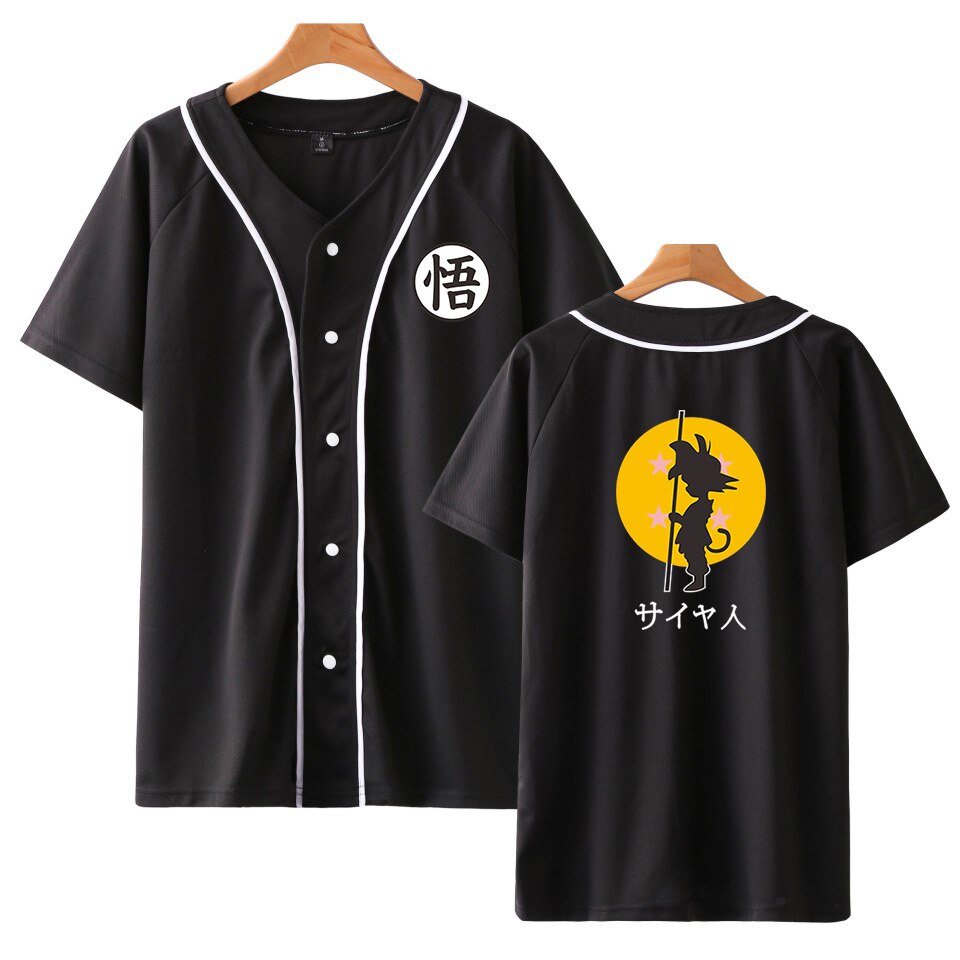Hot Sale Anime Dragon Ball Super Saiyan Goku Printed Baseball T Shirt Short Sleeve Jacket Hip Hop Streetwear Tshirt Plus Size