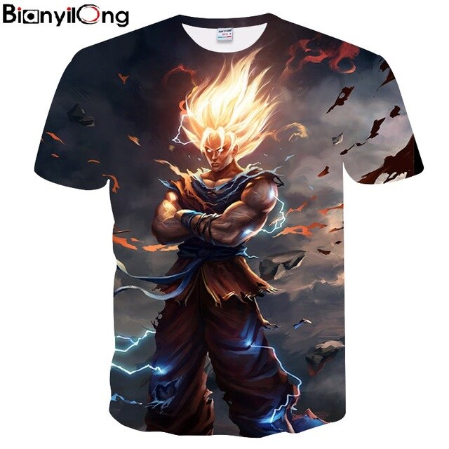 2018New listing Super Saiyan 3D T-shirt Summer Fashion Short-sleeved T-shirt Jacket Men's Wear Women's Anime Dragon Ball Z T-shi