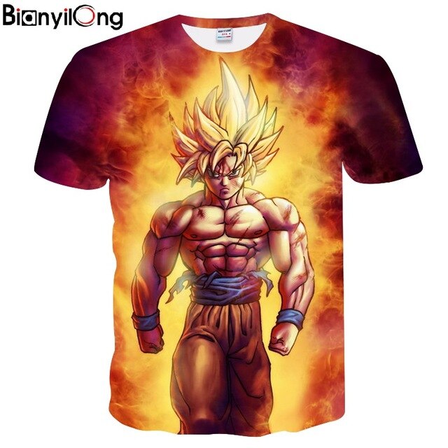 2018New listing Super Saiyan 3D T-shirt Summer Fashion Short-sleeved T-shirt Jacket Men's Wear Women's Anime Dragon Ball Z T-shi