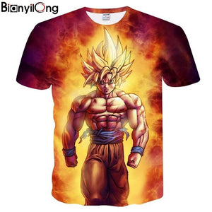 2018New listing Super Saiyan 3D T-shirt Summer Fashion Short-sleeved T-shirt Jacket Men's Wear Women's Anime Dragon Ball Z T-shi