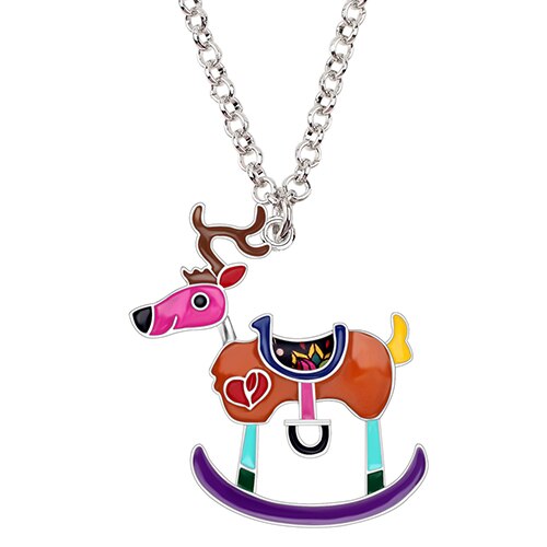 WEVENI Enamel Alloy Christmas Deer Reindeer Necklace Pendant Chain Anime Animal Jewelry Gift For Women Girls Kids Accessoires