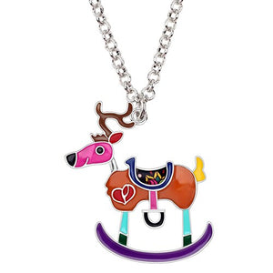 WEVENI Enamel Alloy Christmas Deer Reindeer Necklace Pendant Chain Anime Animal Jewelry Gift For Women Girls Kids Accessoires