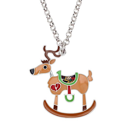 WEVENI Enamel Alloy Christmas Deer Reindeer Necklace Pendant Chain Anime Animal Jewelry Gift For Women Girls Kids Accessoires