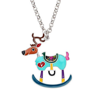 WEVENI Enamel Alloy Christmas Deer Reindeer Necklace Pendant Chain Anime Animal Jewelry Gift For Women Girls Kids Accessoires