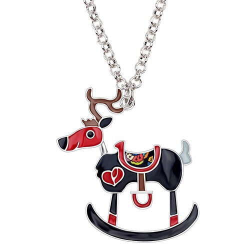 WEVENI Enamel Alloy Christmas Deer Reindeer Necklace Pendant Chain Anime Animal Jewelry Gift For Women Girls Kids Accessoires