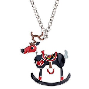 WEVENI Enamel Alloy Christmas Deer Reindeer Necklace Pendant Chain Anime Animal Jewelry Gift For Women Girls Kids Accessoires