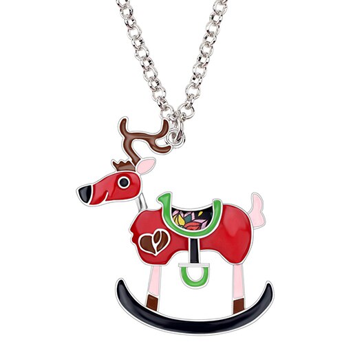 WEVENI Enamel Alloy Christmas Deer Reindeer Necklace Pendant Chain Anime Animal Jewelry Gift For Women Girls Kids Accessoires