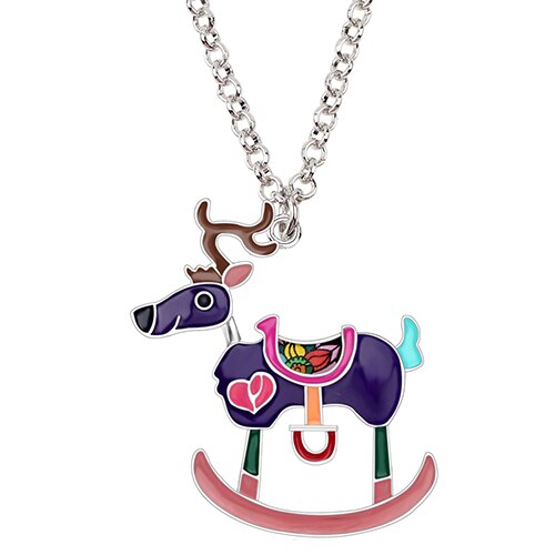 WEVENI Enamel Alloy Christmas Deer Reindeer Necklace Pendant Chain Anime Animal Jewelry Gift For Women Girls Kids Accessoires