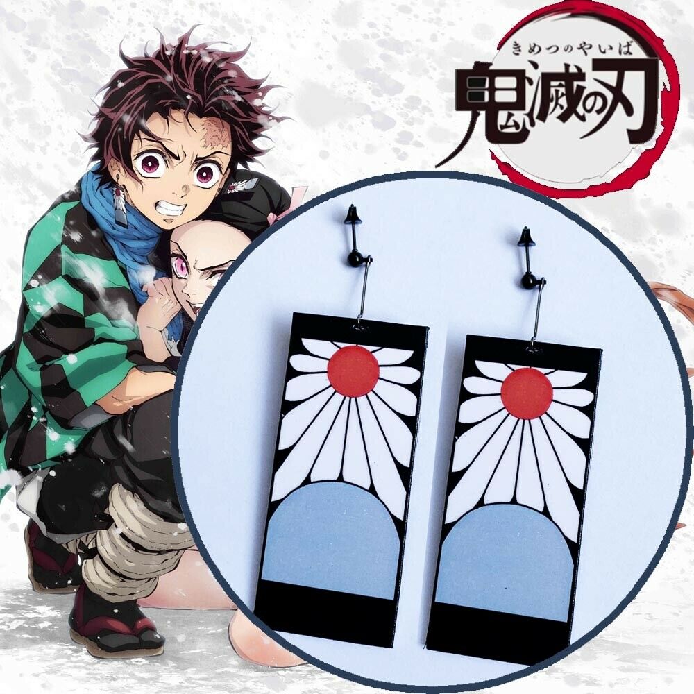 Anime Earrings Dangles Ear Stud Kimetsu No Yaiba Kamado Tanjirou Blade of Demon Destruction Slayer Cosplay Prop Costume Handmade