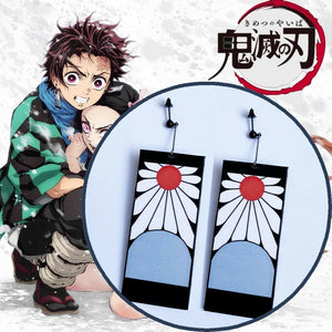 Anime Earrings Dangles Ear Stud Kimetsu No Yaiba Kamado Tanjirou Blade of Demon Destruction Slayer Cosplay Prop Costume Handmade