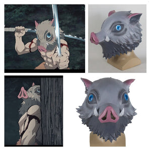 Anime Demon Slayer Kimetsu no Yaiba Hashibira Inosuke Cosplay Masks Latex Helmet Pig Headgear Halloween Party Carnival Prop New