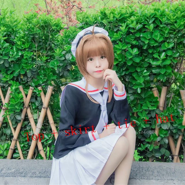 Japanese Anime Card Captor Sakura Cosplay Costumes Girls Navy Collar Sailor School Uniform Suit Women Pleated Skirts Party Dress