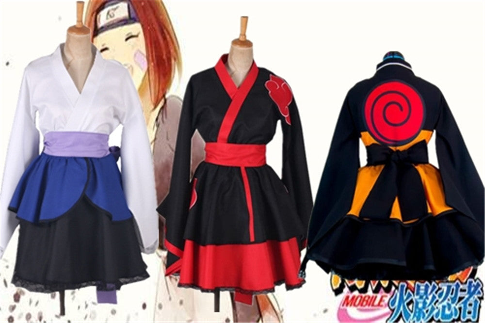 Customized Naruto Shippuden Uzumaki Naruto Female Lolita Kimono Dress Wig Anime Cosplay Costume For Women Clothes Free Shipping