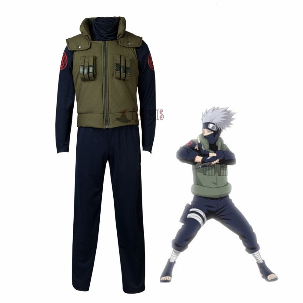 Anime Naruto Hatake Kakashi Cosplay Costume Halloween Clothes vest shirt pants mask glove headband wig set custom made size