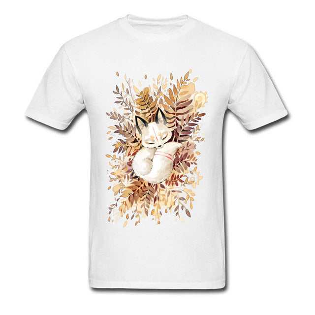Slumber Fox T-shirt Men Tshirt Naruto Autumn T Shirt Natsume's Book of Friends Tops Sleepy Cat Lovely Clothes Thanksgiving Gift