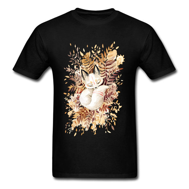 Slumber Fox T-shirt Men Tshirt Naruto Autumn T Shirt Natsume's Book of Friends Tops Sleepy Cat Lovely Clothes Thanksgiving Gift