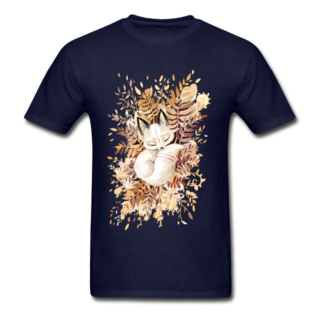 Slumber Fox T-shirt Men Tshirt Naruto Autumn T Shirt Natsume's Book of Friends Tops Sleepy Cat Lovely Clothes Thanksgiving Gift