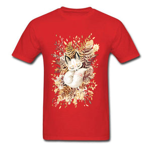 Slumber Fox T-shirt Men Tshirt Naruto Autumn T Shirt Natsume's Book of Friends Tops Sleepy Cat Lovely Clothes Thanksgiving Gift