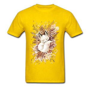 Slumber Fox T-shirt Men Tshirt Naruto Autumn T Shirt Natsume's Book of Friends Tops Sleepy Cat Lovely Clothes Thanksgiving Gift