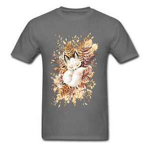 Slumber Fox T-shirt Men Tshirt Naruto Autumn T Shirt Natsume's Book of Friends Tops Sleepy Cat Lovely Clothes Thanksgiving Gift