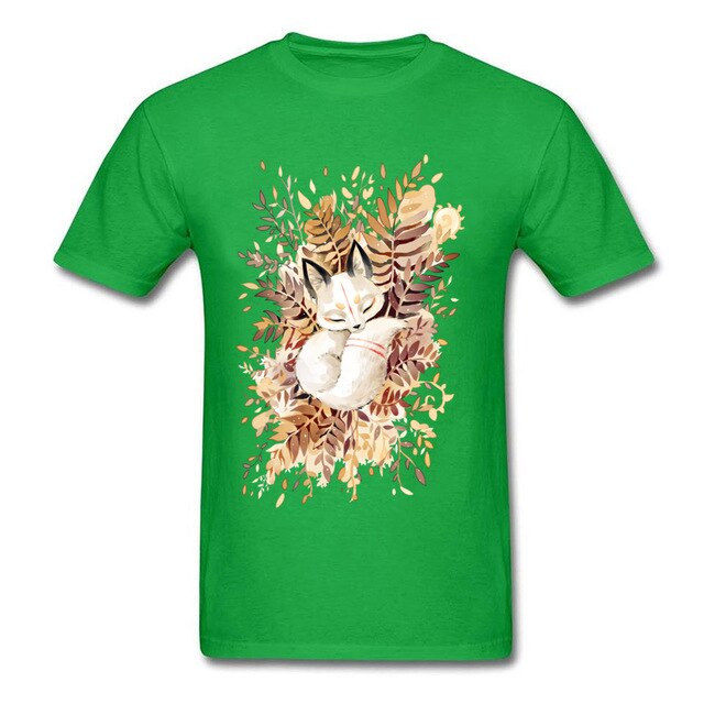 Slumber Fox T-shirt Men Tshirt Naruto Autumn T Shirt Natsume's Book of Friends Tops Sleepy Cat Lovely Clothes Thanksgiving Gift