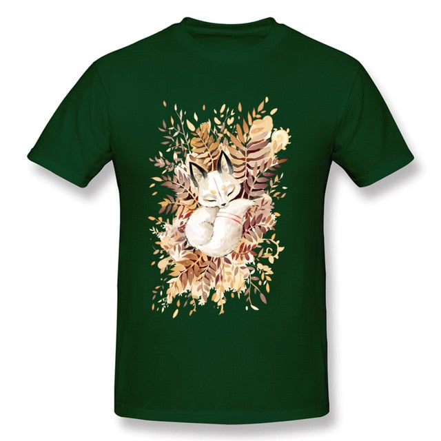 Slumber Fox T-shirt Men Tshirt Naruto Autumn T Shirt Natsume's Book of Friends Tops Sleepy Cat Lovely Clothes Thanksgiving Gift