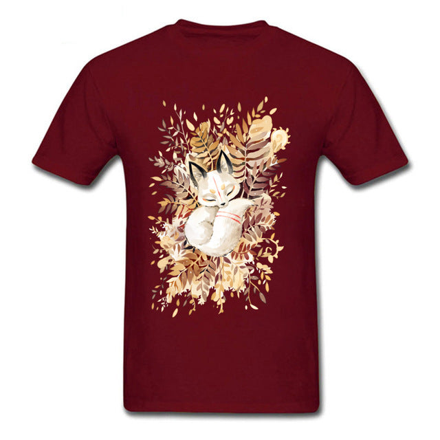 Slumber Fox T-shirt Men Tshirt Naruto Autumn T Shirt Natsume's Book of Friends Tops Sleepy Cat Lovely Clothes Thanksgiving Gift