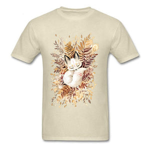 Slumber Fox T-shirt Men Tshirt Naruto Autumn T Shirt Natsume's Book of Friends Tops Sleepy Cat Lovely Clothes Thanksgiving Gift